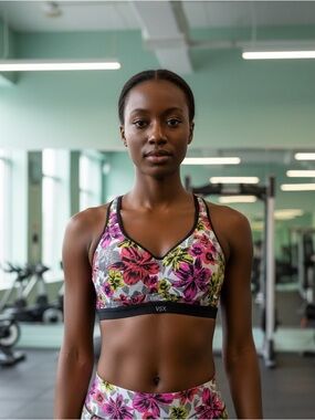 VSX Floral Racerback Sports Bra in Pink, Green & White